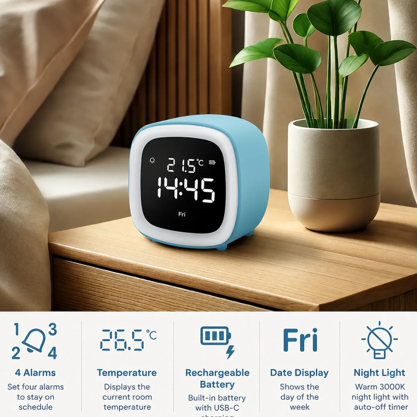 Justanotherproduct Tv Alarm Klok Ap18 Wekker Met Nachtlamp En Temperatuurweergave