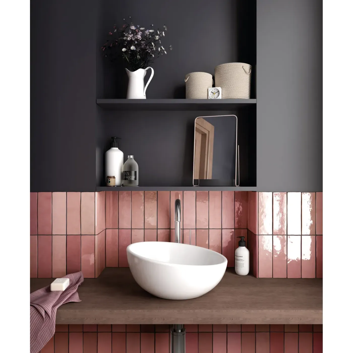 Kerabo - Tegels - Atelier Roze Glans - Vintagelook - Roze - 6x24,6 Cm - 0,50 M²