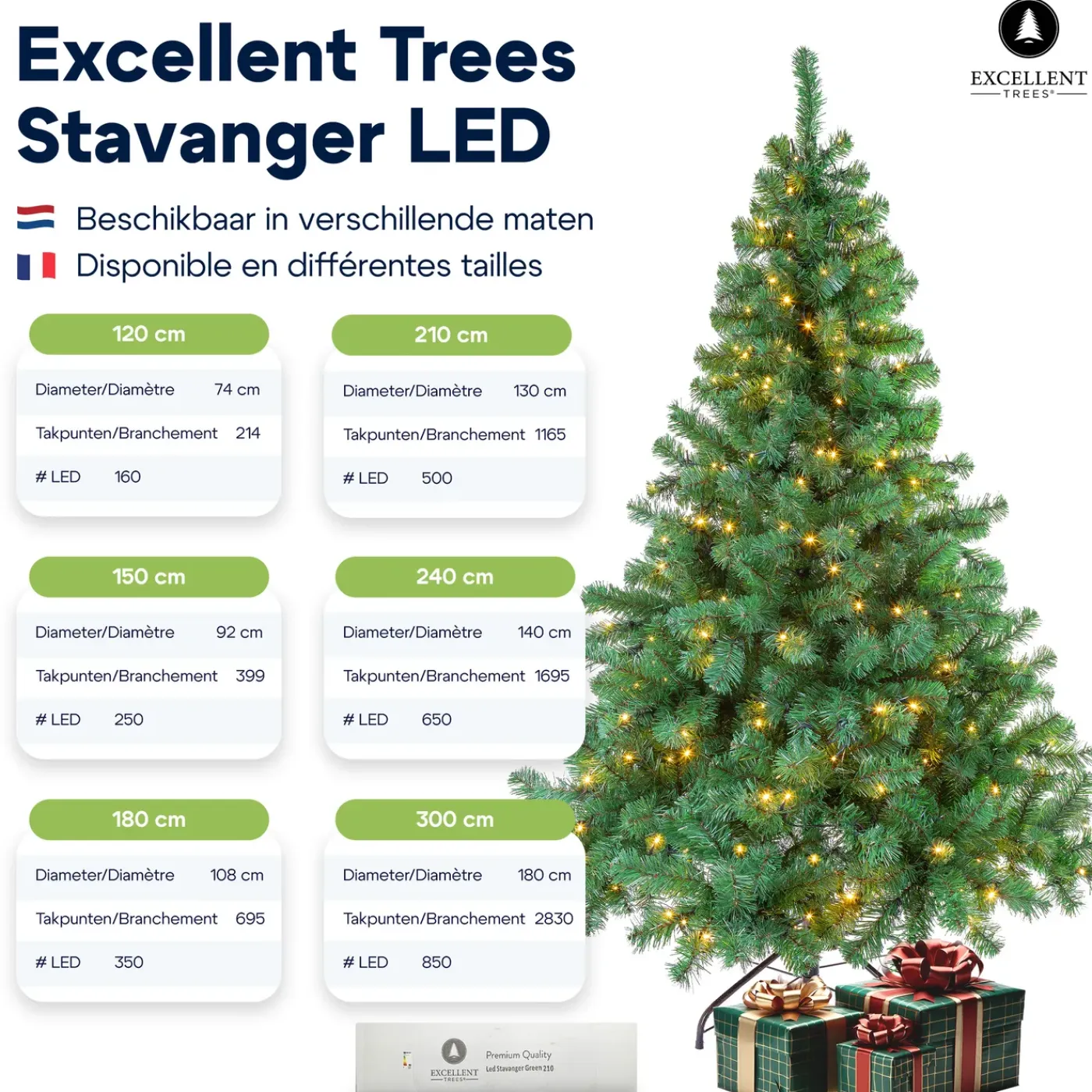 Excellent Trees Kerstboom Led Stavanger Green 180 Cm Met Verlichting - Met Opbergtas