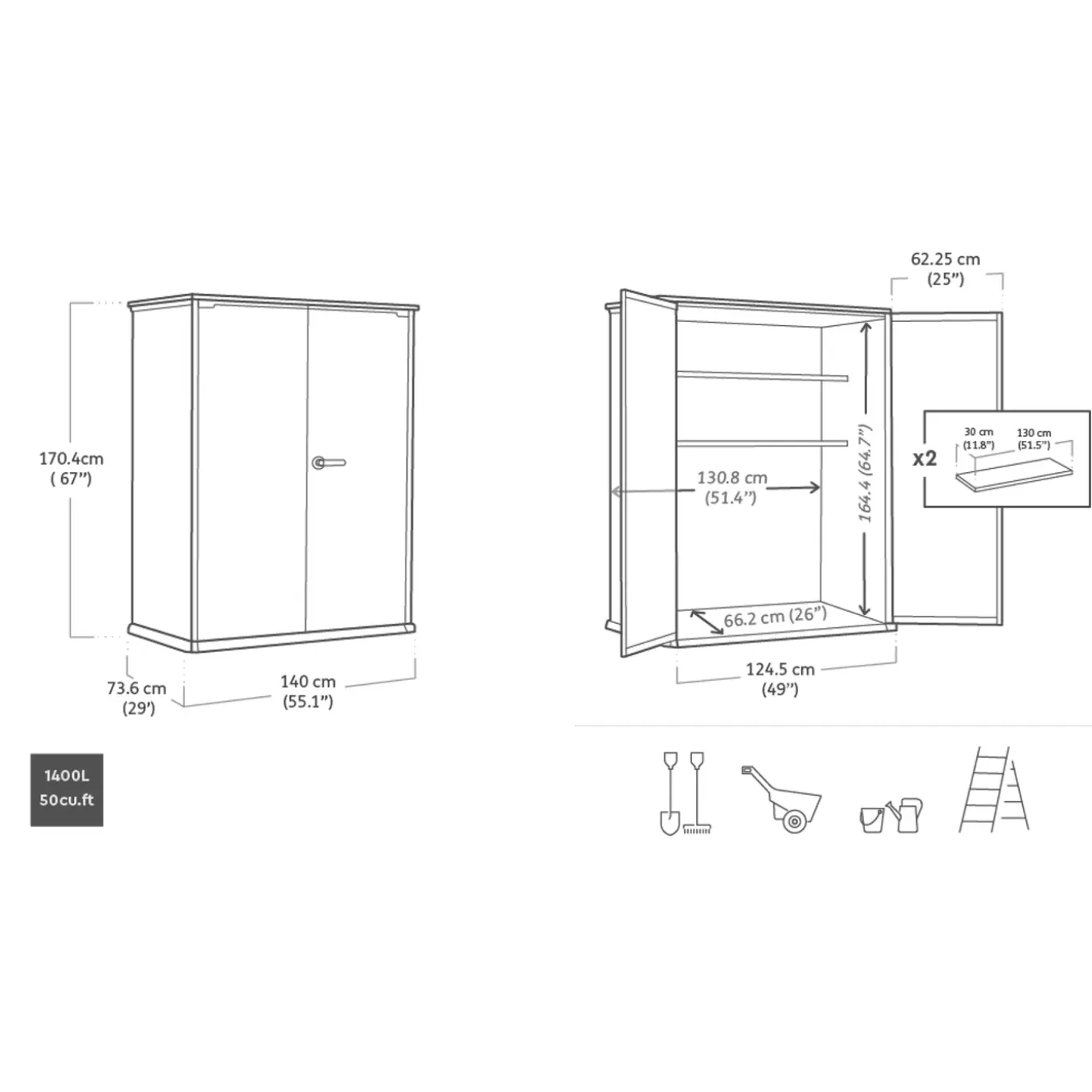 Keter Cortina Alto Tuinkast - 140x73,6x170,4 cm - Grijs