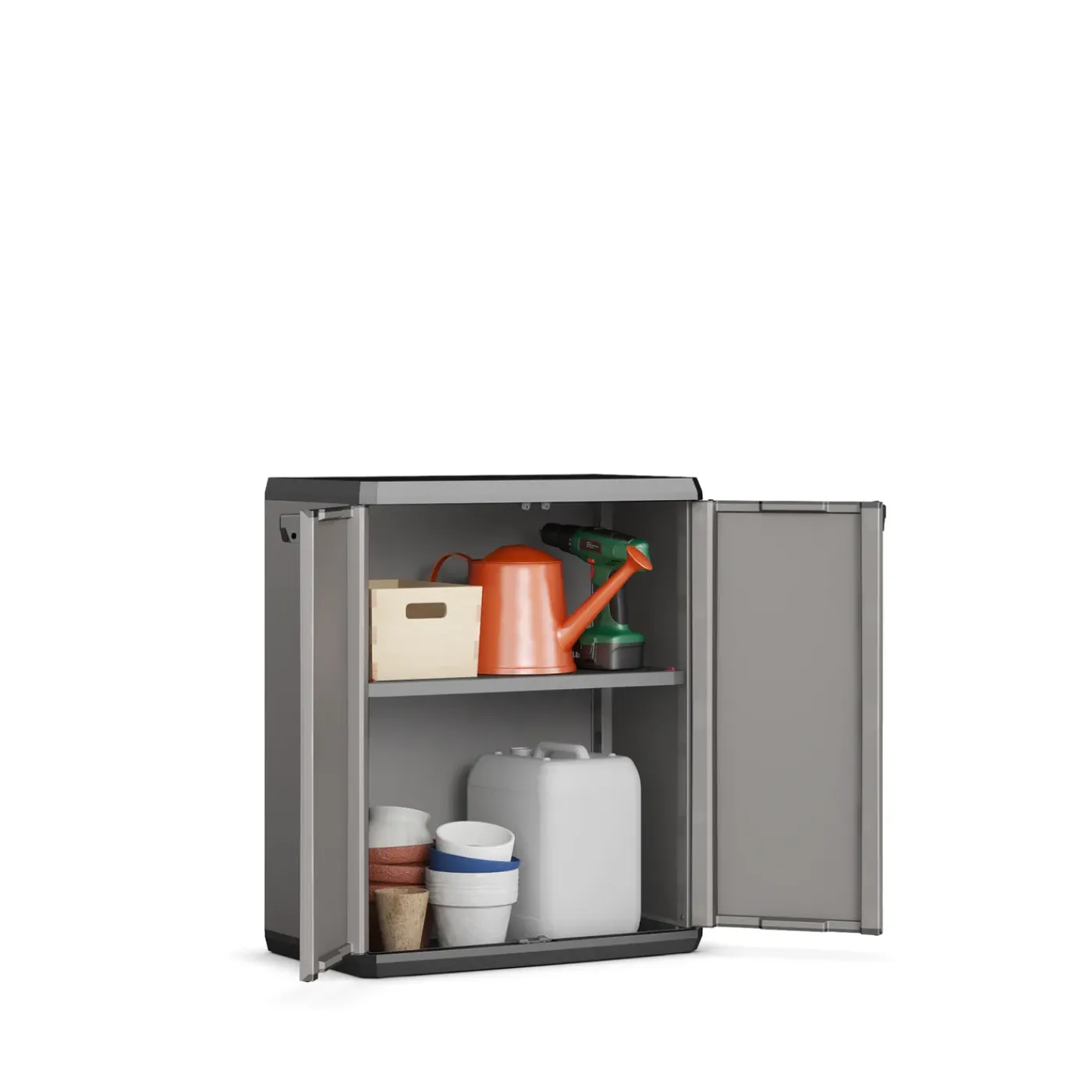 Keter lage kast Piu met 1 plank 68x39x83cm donkergrijs/zwart