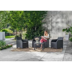 Keter Loungeset Rosalie - Wicker/Kunststof - Antraciet - 4 Personen