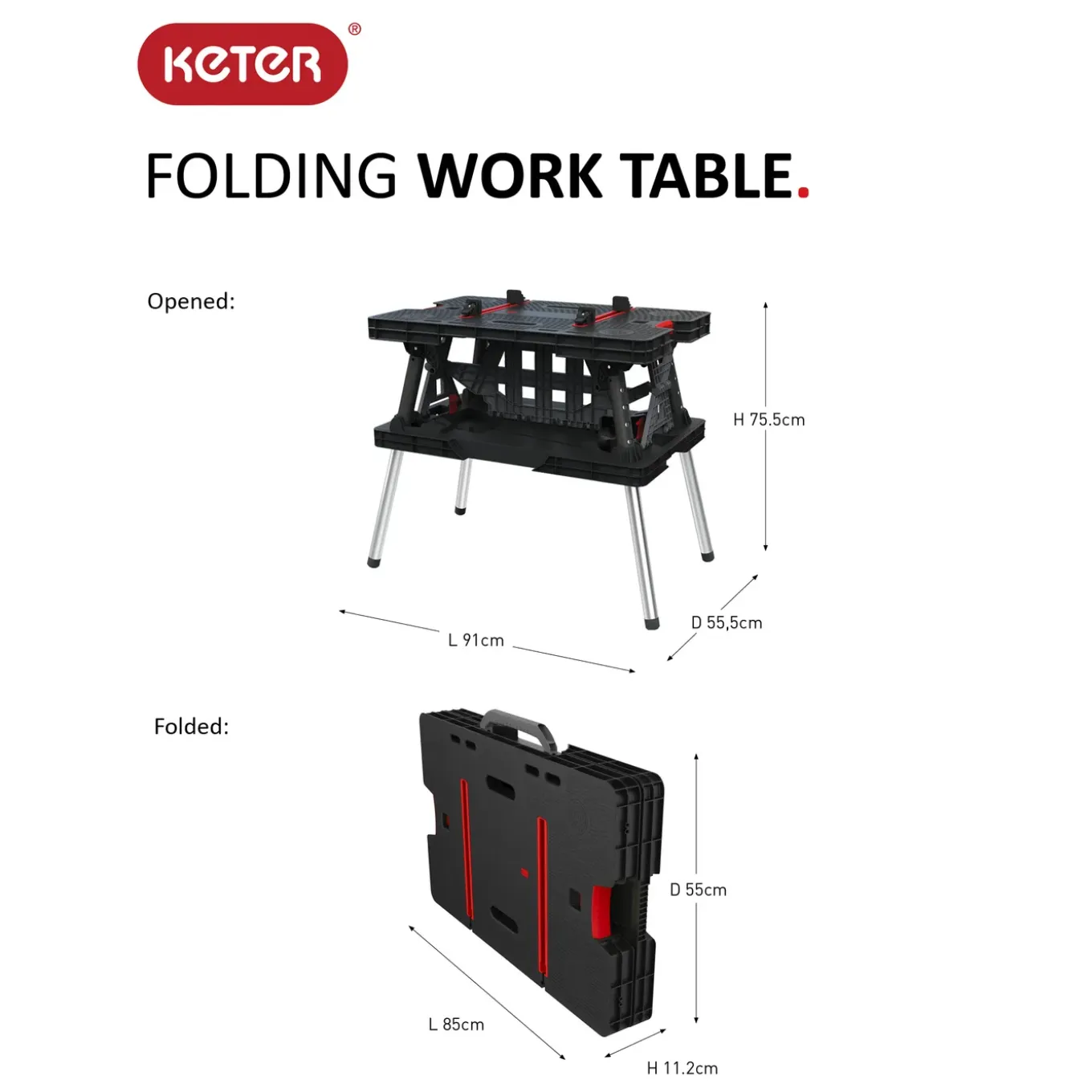 Keter Opvouwbare Werktafel met klemmen - 91x55,5x75,5 cm