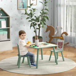 Kinderspeelgroep 3-8 Jaar - 1 Tafel En 2 Stoelen - Dierenmotief - Groen
