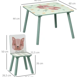 Kinderspeelgroep 3-8 Jaar - 1 Tafel En 2 Stoelen - Dierenmotief - Groen