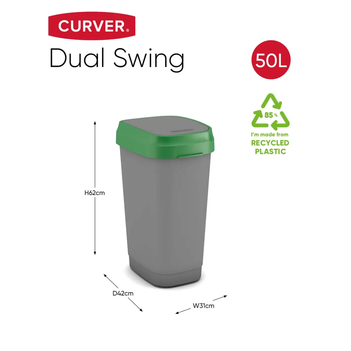 Kis Afvalscheidingsbak Dual Swing - Kunststof - Groen - 30.5x42x60cm - 50L