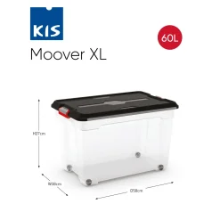 Kis Moover box XL met wielen transparant zwart 60L