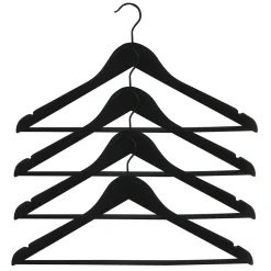 Kledinghangers Spaceo - Hout - Anti-slip, met inkepingen, draaibare haak - Zwart - Set van 4