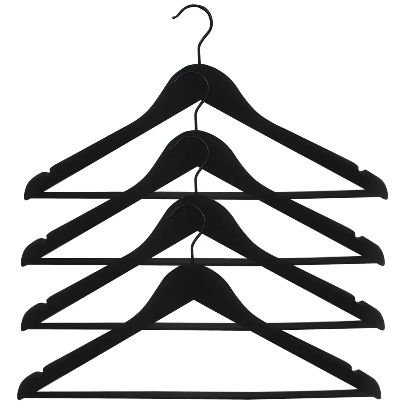 Kledinghangers Spaceo - Hout - Anti-slip, met inkepingen, draaibare haak - Zwart - Set van 4