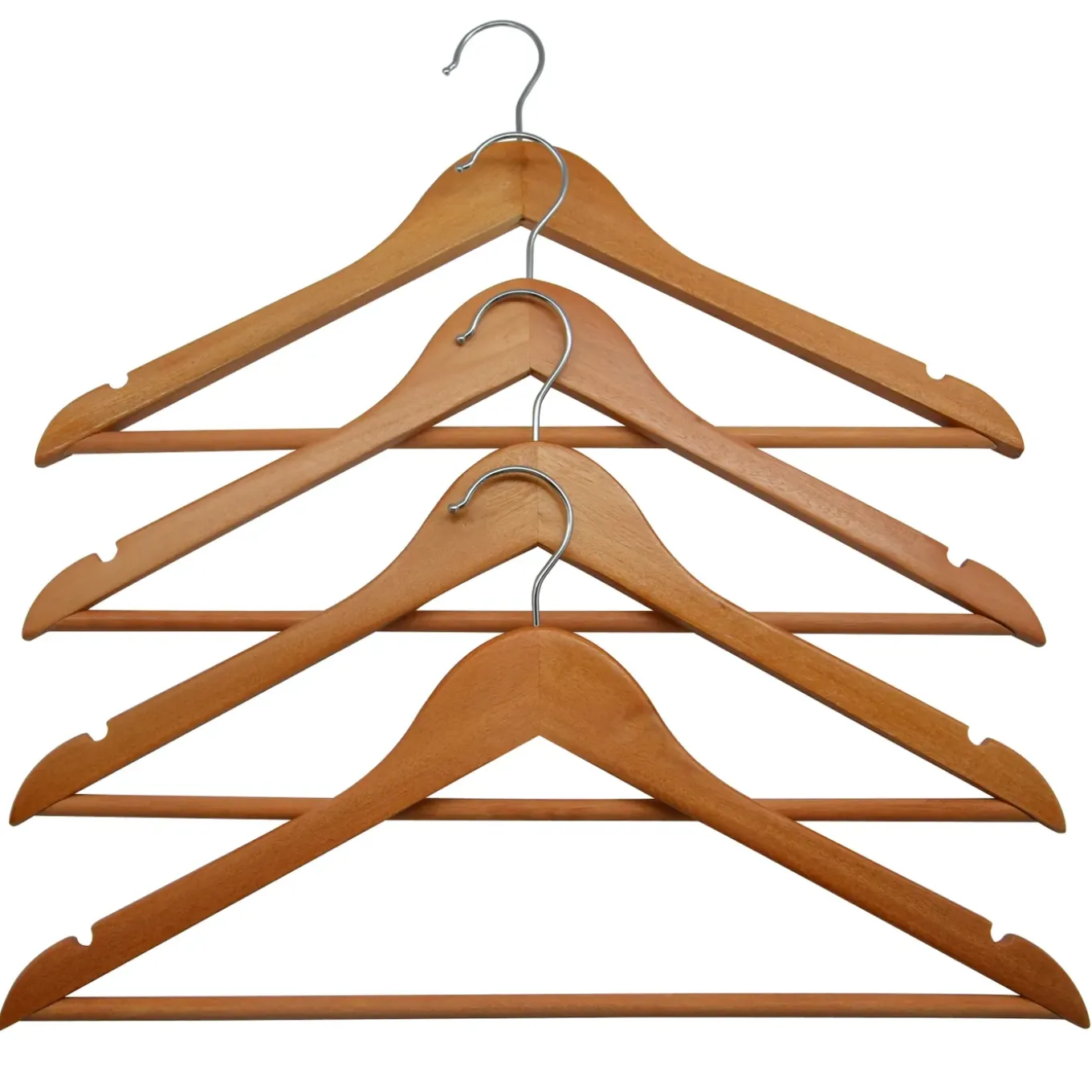 Kledinghangers Spaceo - Hout - draaibare haak, met inkepingen - Naturel - Set van 4