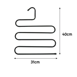SPACEO Kledinghangers - Metaal - soft touch, broeklat - Zwart - Set van 5
