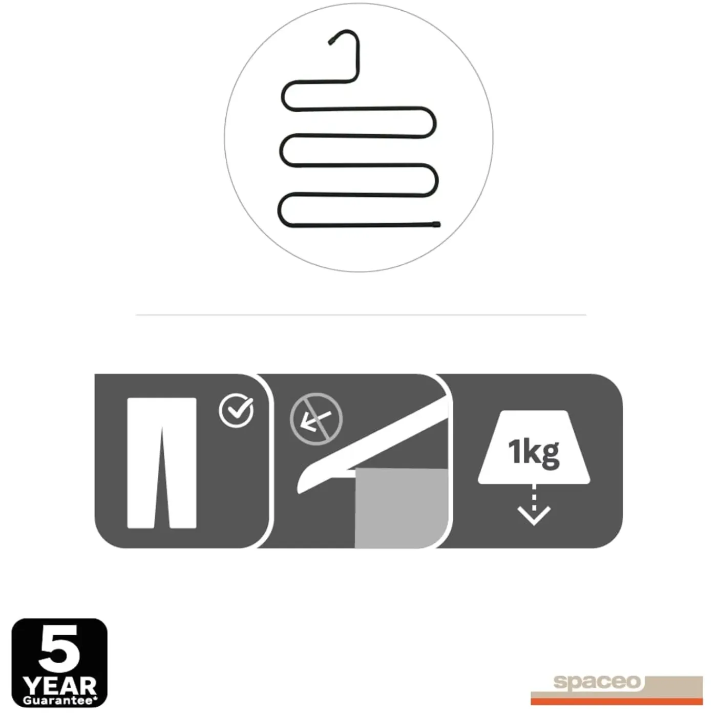 SPACEO Kledinghangers - Metaal - soft touch, broeklat - Zwart - Set van 5