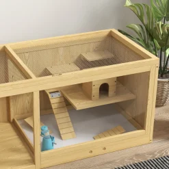 Knaagdierkooi - Sparrenhout - Inclusief Accessoires En Drinkfles - 100 X 50 X 50 Cm - Natuurlijk