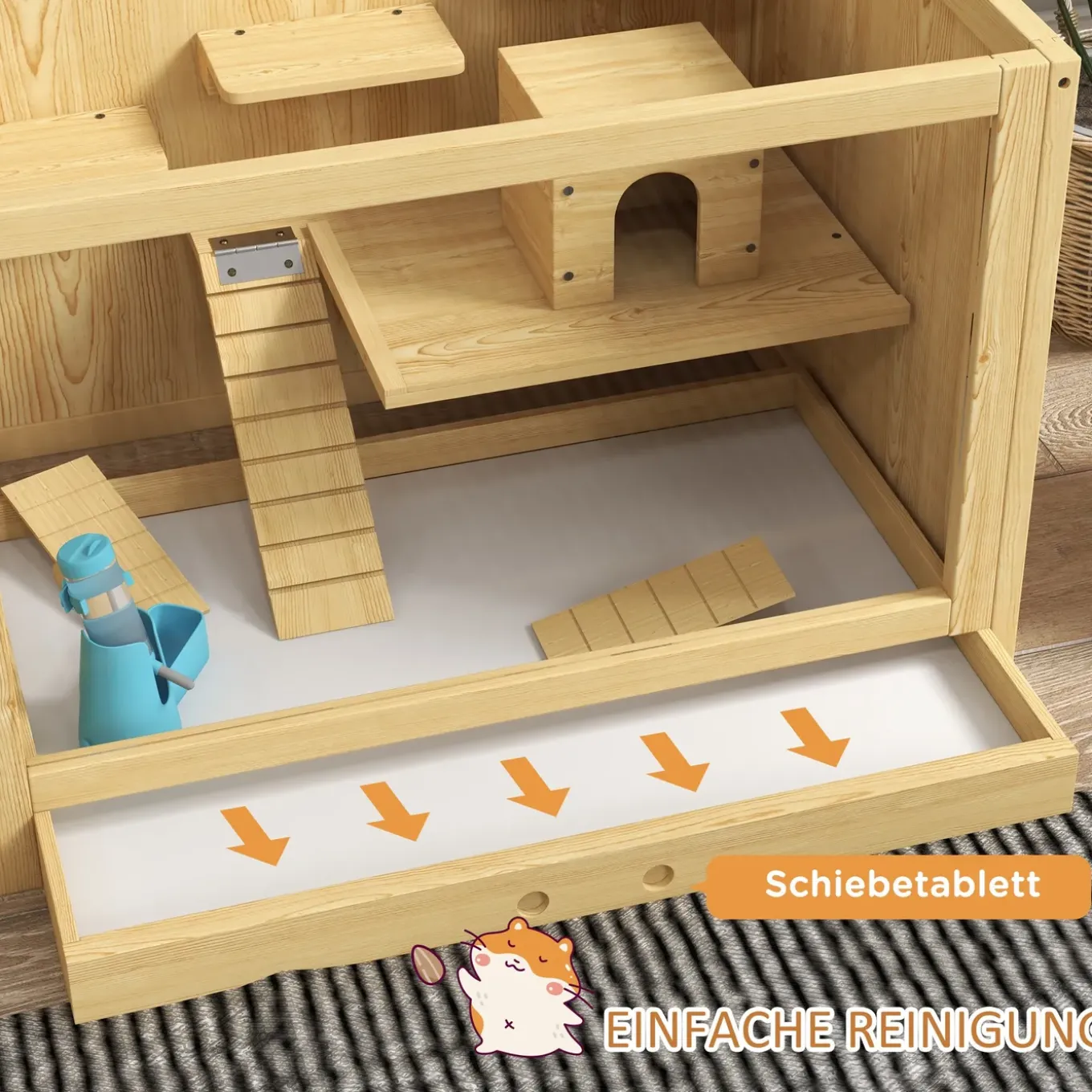 Knaagdierkooi - Sparrenhout - Inclusief Accessoires En Drinkfles - 100 X 50 X 50 Cm - Natuurlijk