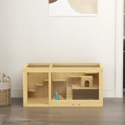 Knaagdierkooi - Sparrenhout - Inclusief Accessoires En Drinkfles - 100 X 50 X 50 Cm - Natuurlijk