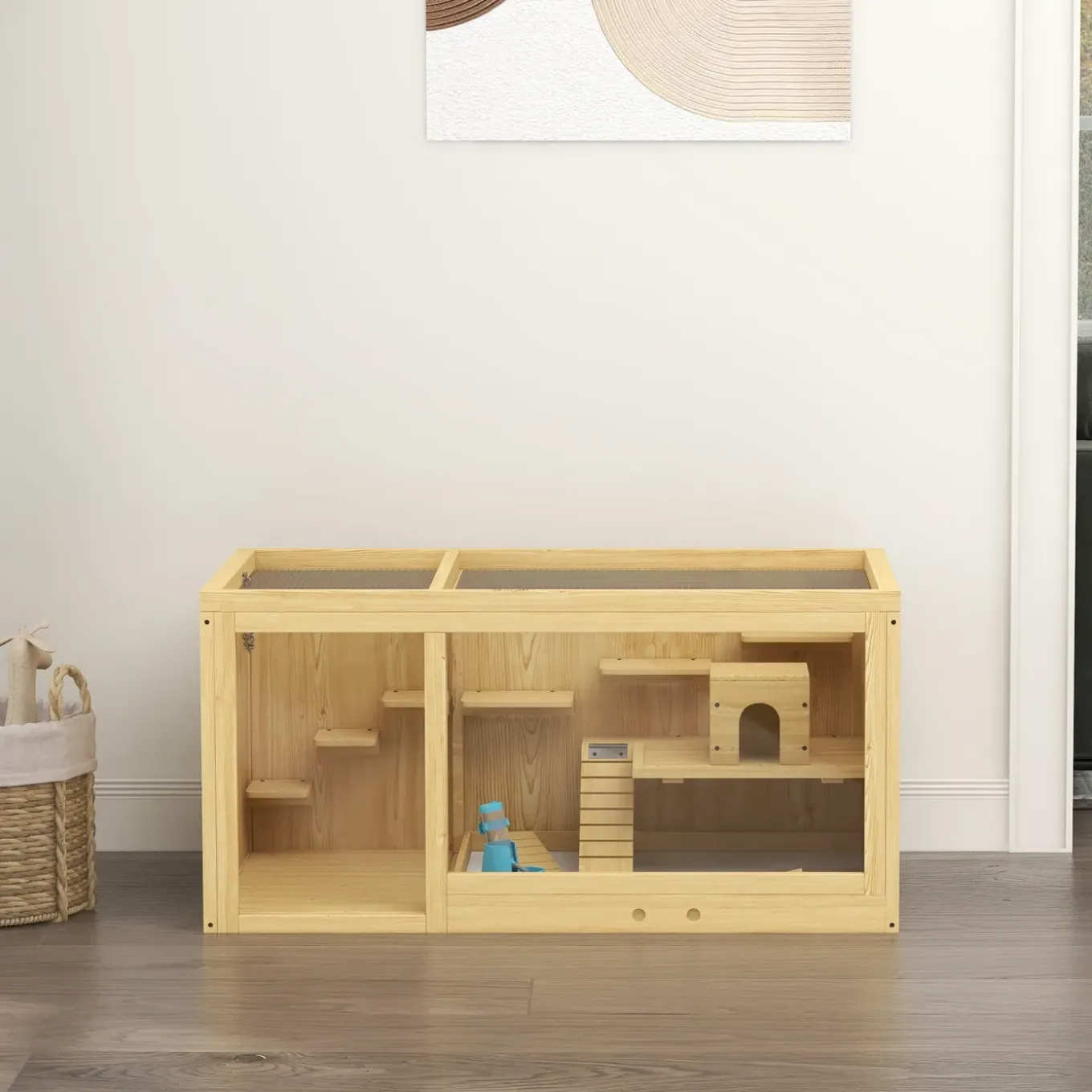 Knaagdierkooi - Sparrenhout - Inclusief Accessoires En Drinkfles - 100 X 50 X 50 Cm - Natuurlijk