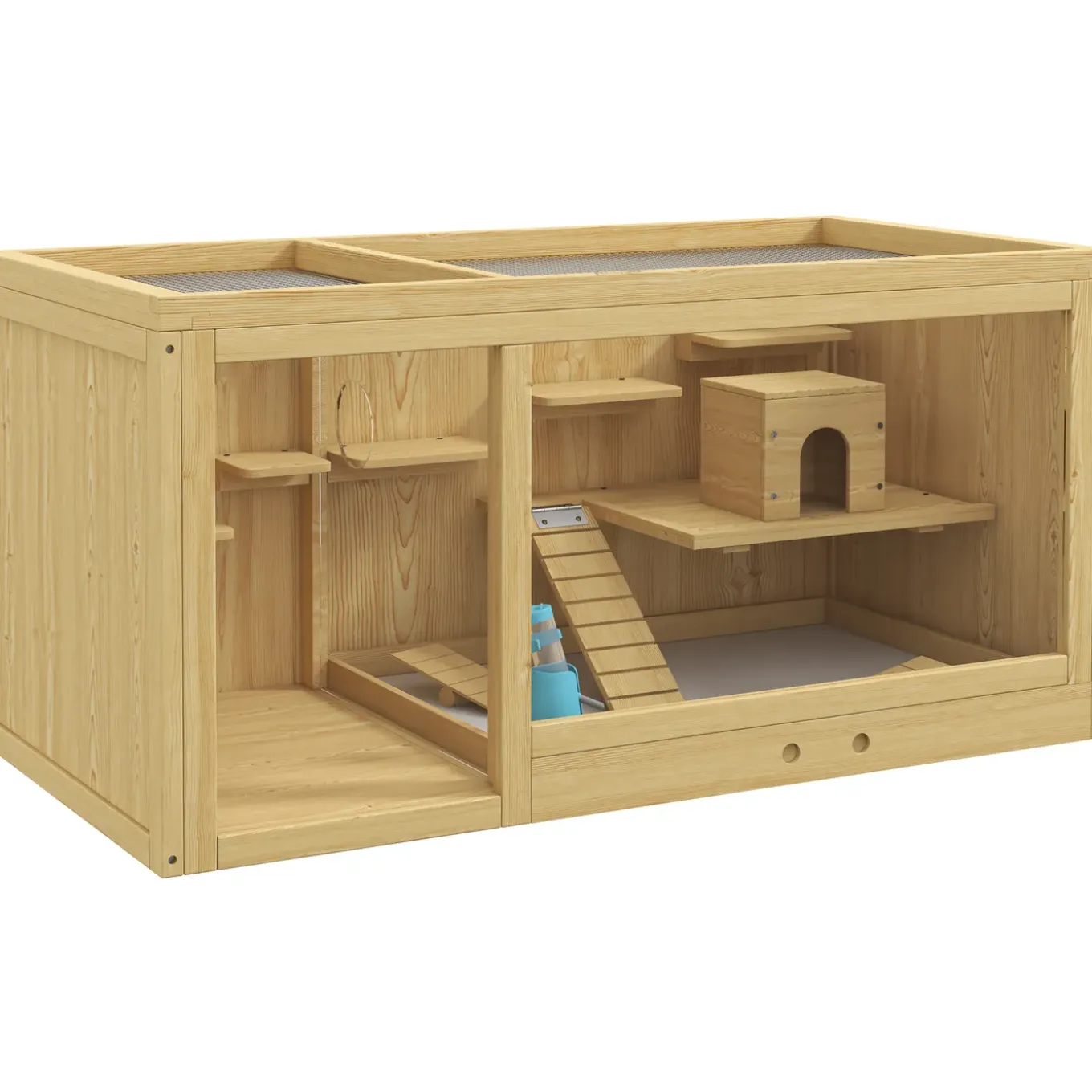 Knaagdierkooi - Sparrenhout - Inclusief Accessoires En Drinkfles - 100 X 50 X 50 Cm - Natuurlijk