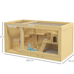 Knaagdierkooi - Sparrenhout - Inclusief Accessoires En Drinkfles - 100 X 50 X 50 Cm - Natuurlijk