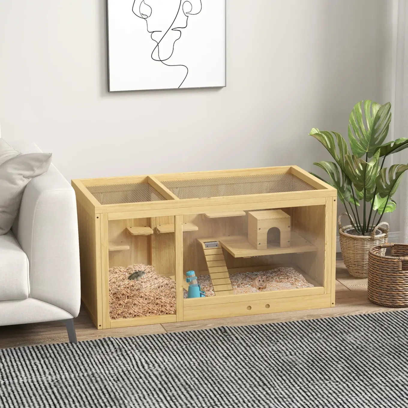 Knaagdierkooi - Sparrenhout - Inclusief Accessoires En Drinkfles - 100 X 50 X 50 Cm - Natuurlijk