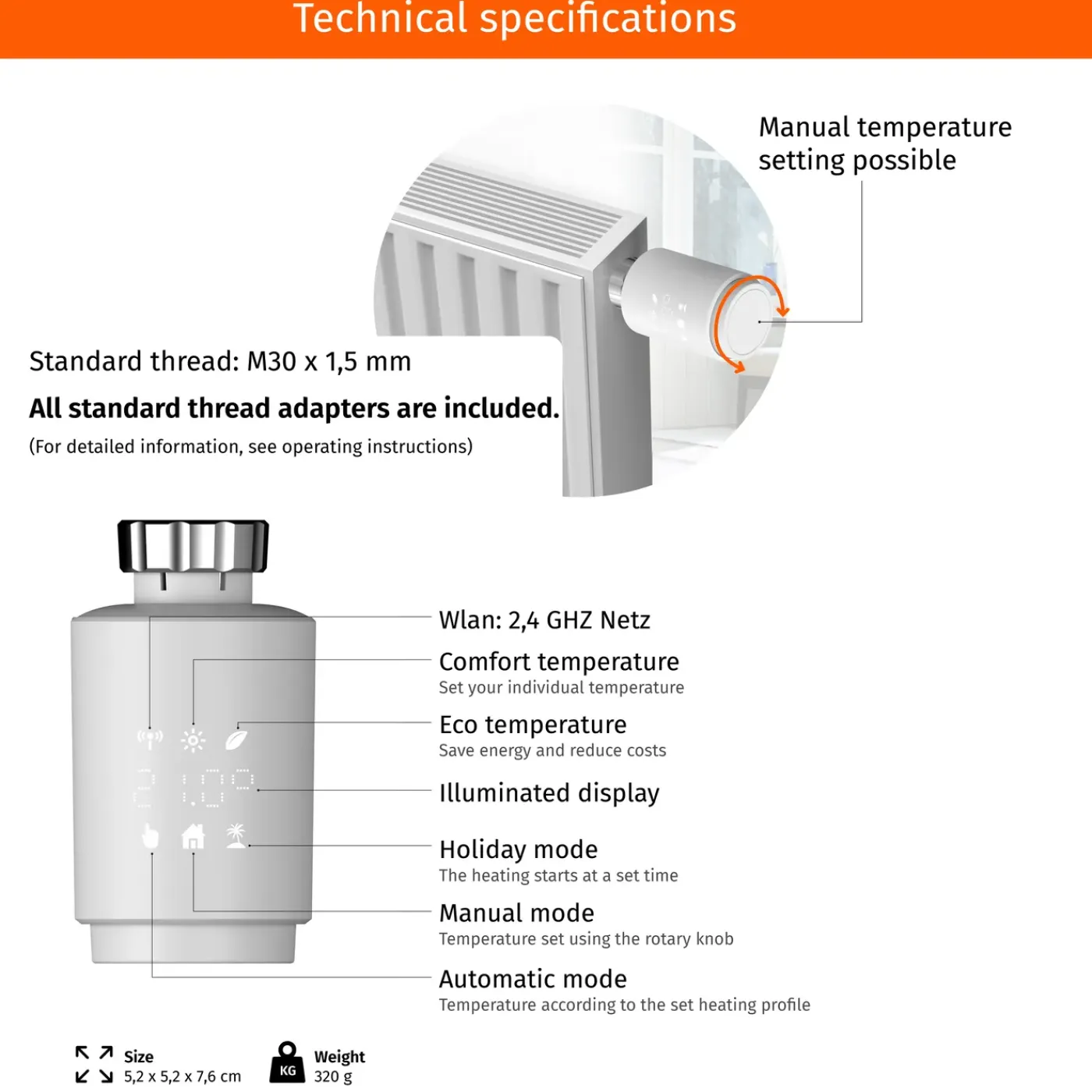 Könighaus Infrarot Könighaus Smart Wifi-radiatorthermostaat 3-delige Set