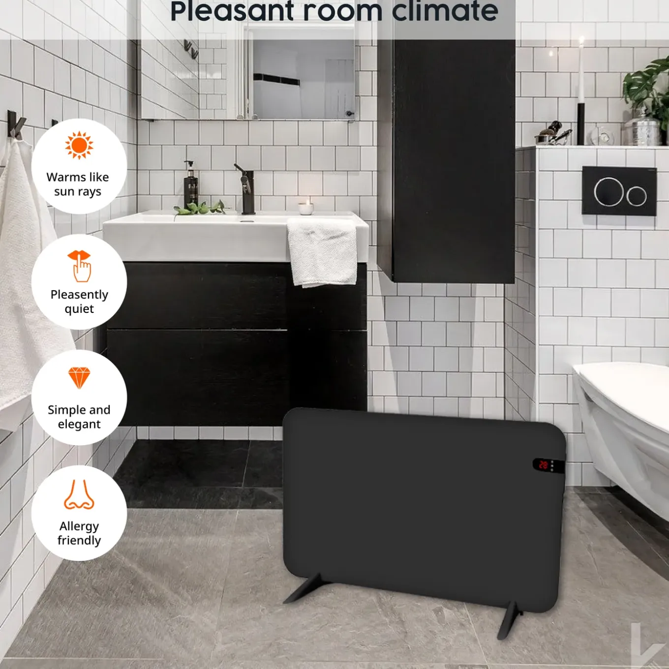 Könighaus 450w Smart Dual-infraroodverwarming Zwart Met Dispaly - Vrijstaand/wandmontage