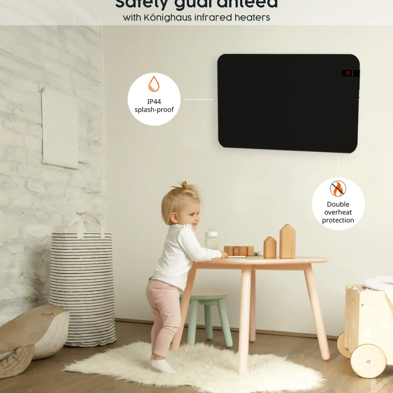Könighaus 450w Smart Dual-infraroodverwarming Zwart Met Dispaly - Vrijstaand/wandmontage