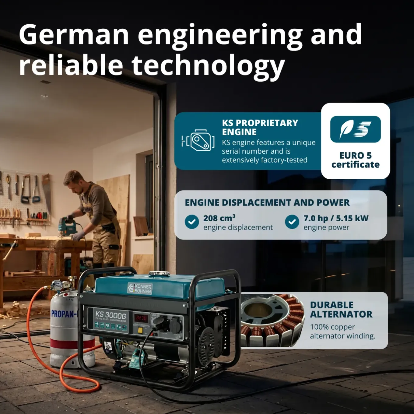 Könner & Söhnen Lpg/benzinegenerator Ks 3000g Maximaal Vermogen 3 Kw