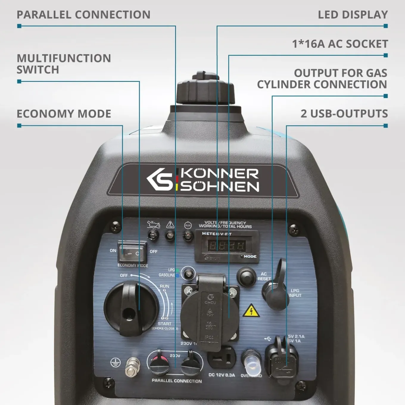 Könner & Söhnen Lpg/benzine Invertergenerator Ks 2100ig S Maximaal Vermogen 2kw