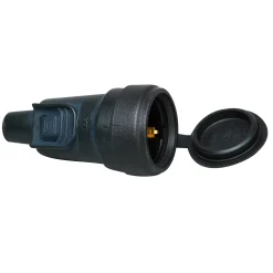 Kopp contrastekker randaarde vergrendelbaar + klep rubber IP44 zwart
