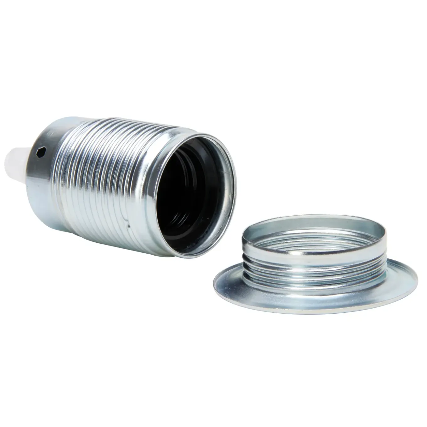 Kopp lamphouder E27 metaal met ring en trekontlasting chroom
