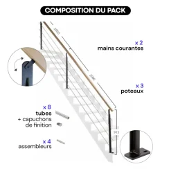 Kordo - Balustradeset Voor Trap - Universo - Zwart Staal - 4 M