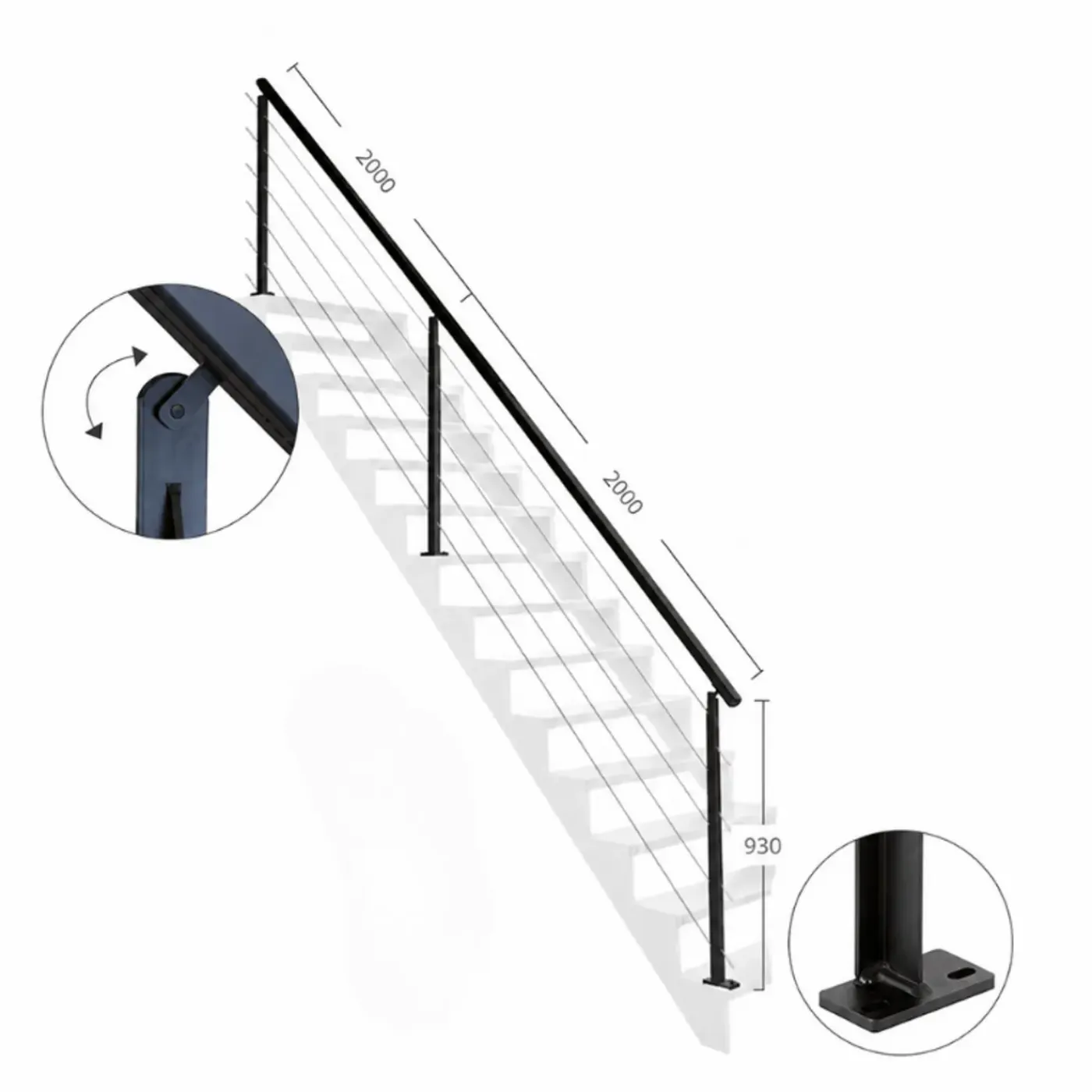 Kordo - Balustradeset Voor Vlakke Montage - Universo - Zwart Staal - 4 M