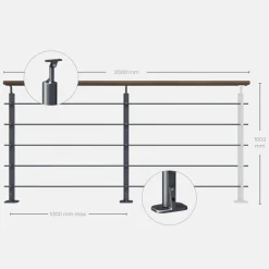 Kordo - Balustrade Vlakke Montage - Opalu - Antracietgrijs Met Kebony Handgreep - 2 M