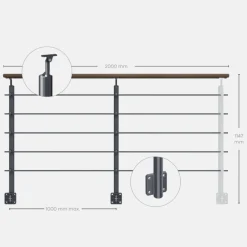 Kordo - Balustrade Zijdelingse Montage - Opalu - Antracietgrijs Met Kebony Handgreep - 2 M
