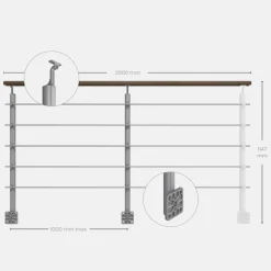 Kordo - Balustrade Zijdelingse Montage - Opalu - Silver Met Kebony Handgreep - 2 M