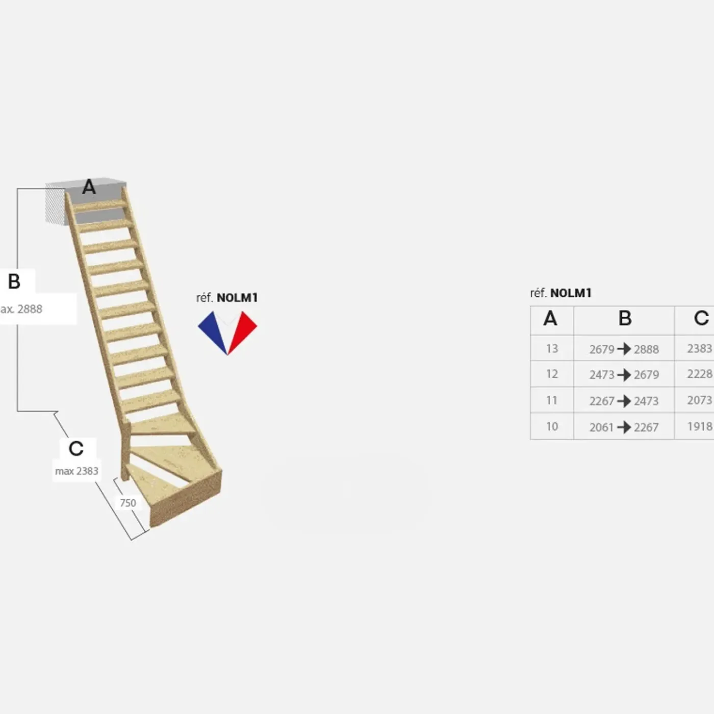 Kordo - Linkse Kwartdraaitrap In Hout - Normandie - Vurenhout - 13 Treden
