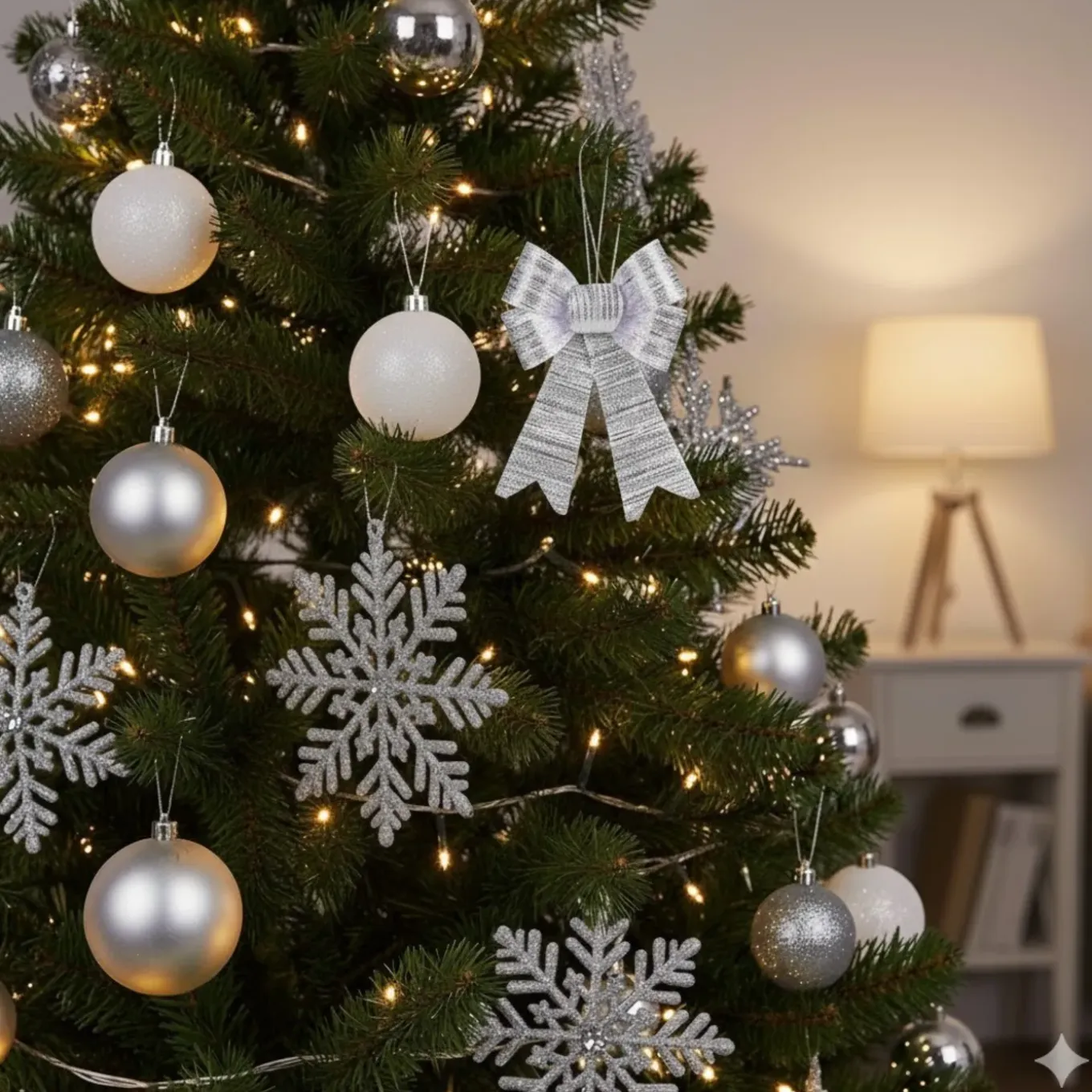 Krist+ Kerstboomversiering Strik - Zilver Glimmend - 15 X 25 Cm