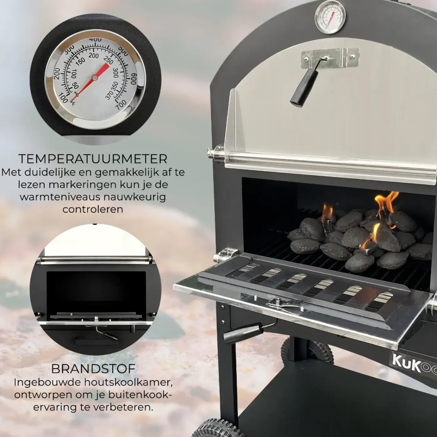 Monster Shop KuKoo Buiten Pizzaoven & Barbecue - Draagbare Houtskool BBQ