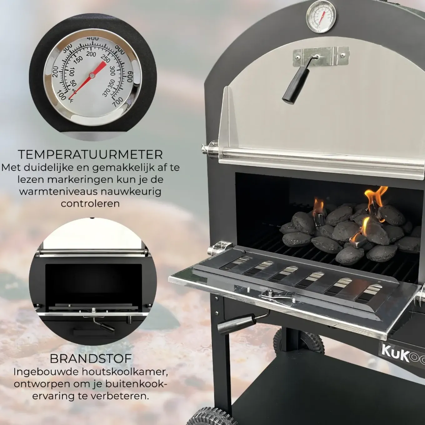 KuKoo Pizza oven - buiten + Pizzaschep