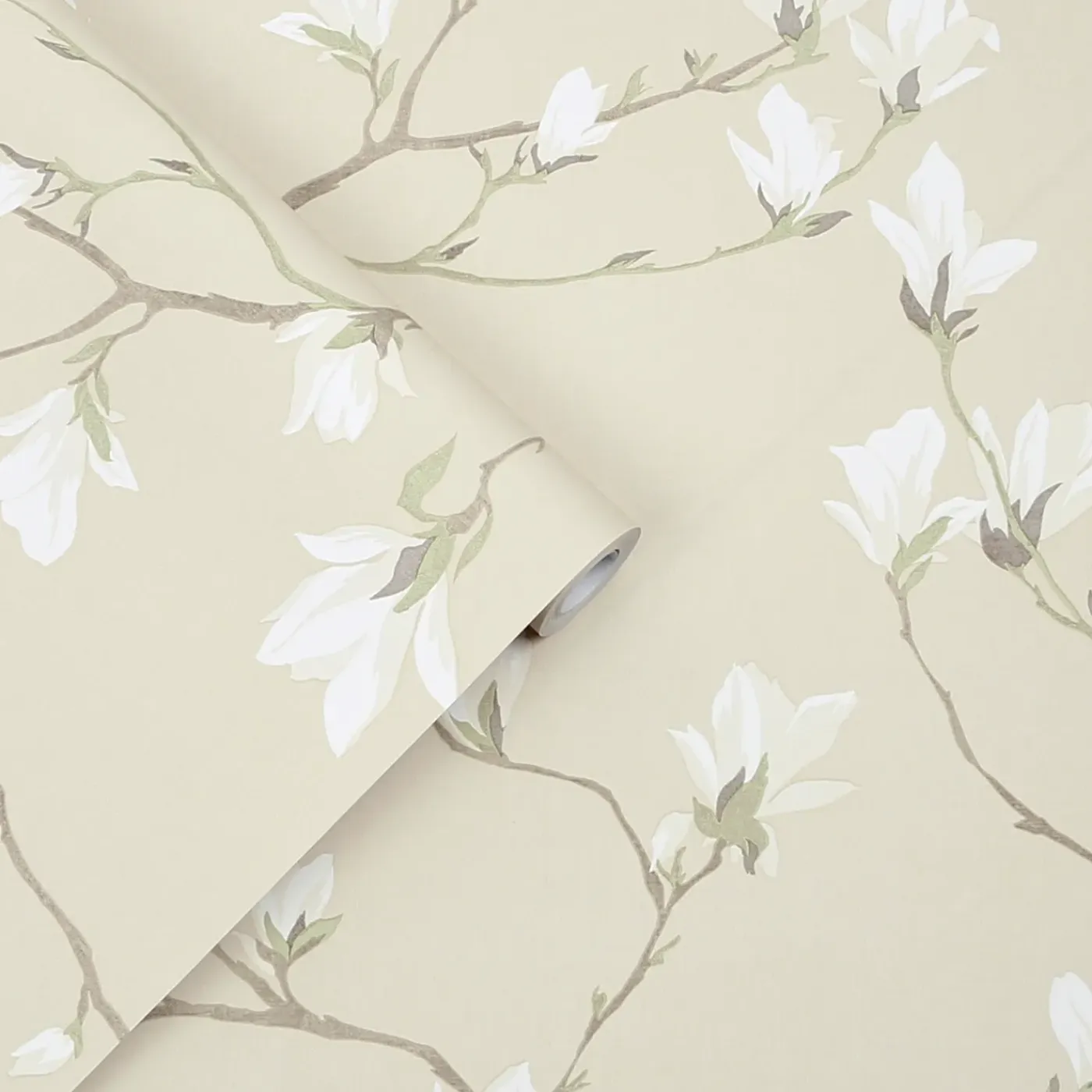 Laura Ashley Magnolia Grove Behang - Bloemen - 10mx52cm - Beige
