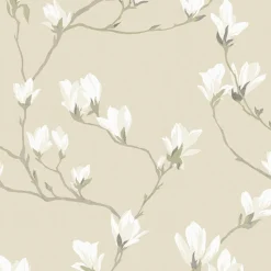 Laura Ashley Magnolia Grove Behang - Bloemen - 10mx52cm - Beige