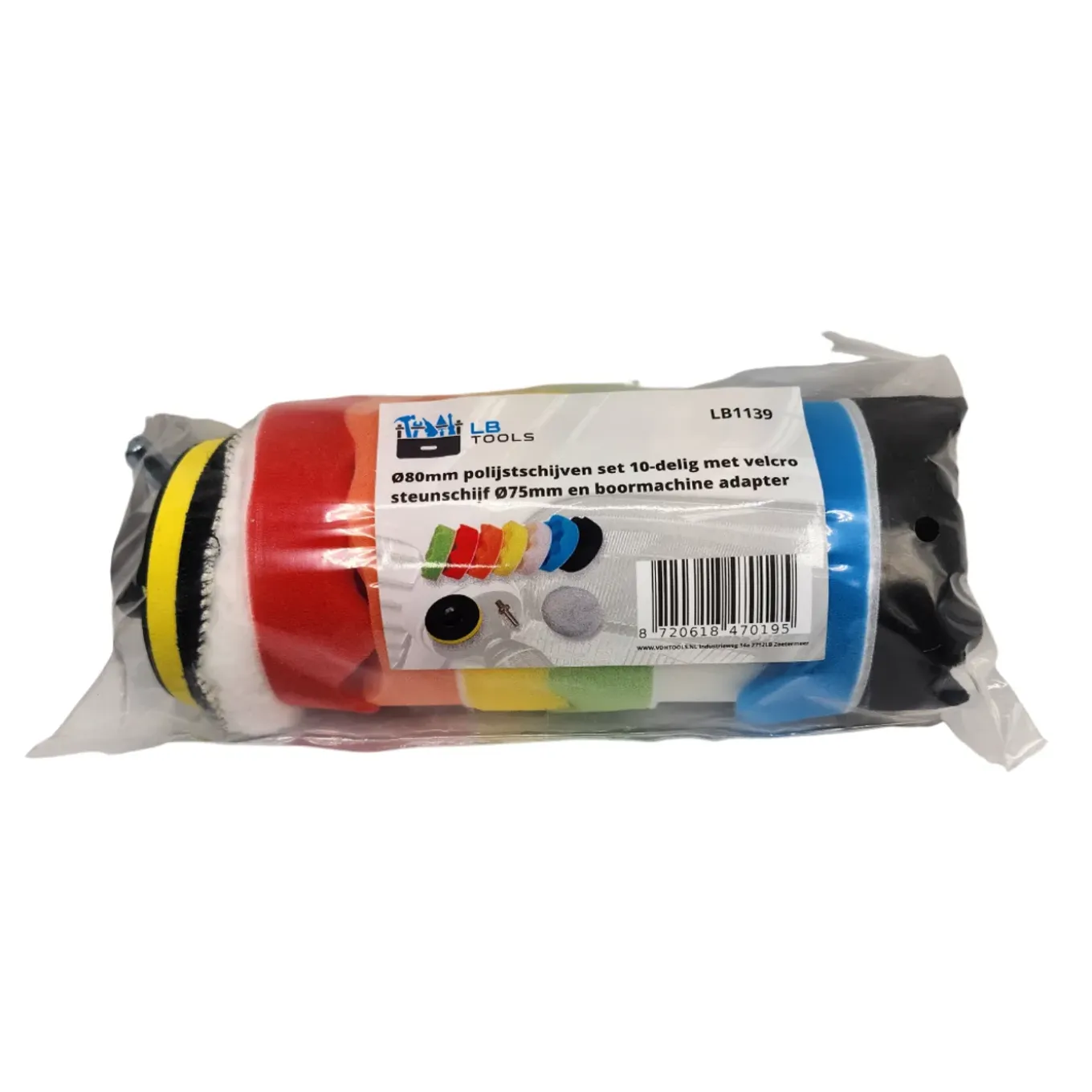 LB Tools Polijst set 10 delig 80mm polijstschijven velcro steunschijf 75mm met boormachine adapter