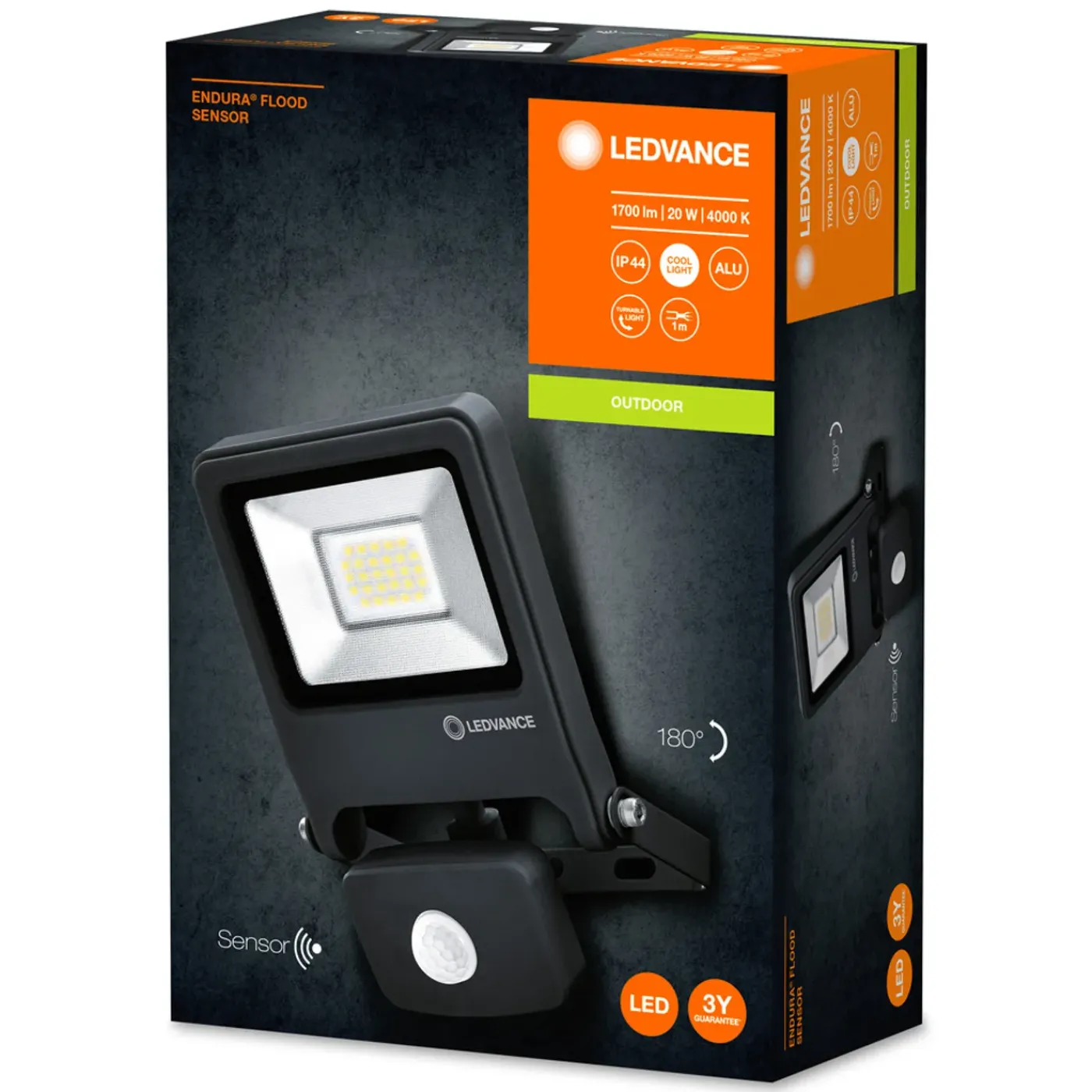 Ledvance Breedstraler Endura Flood - Grijs - 20W - Neutraal Wit - IP44 - met Bewegingssensor