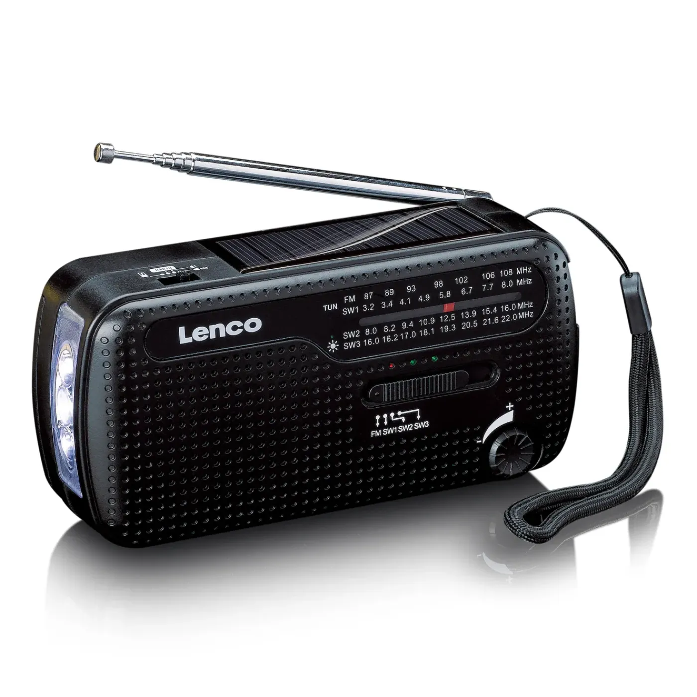 Lenco MCR-113BK - Draagbare Opwindbare Noodradio - Zaklamp & Powerbank in één - Noodpakket - Zwart