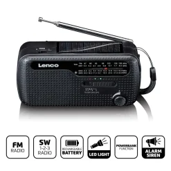 Lenco MCR-113BK - Draagbare Opwindbare Noodradio - Zaklamp & Powerbank in één - Noodpakket - Zwart