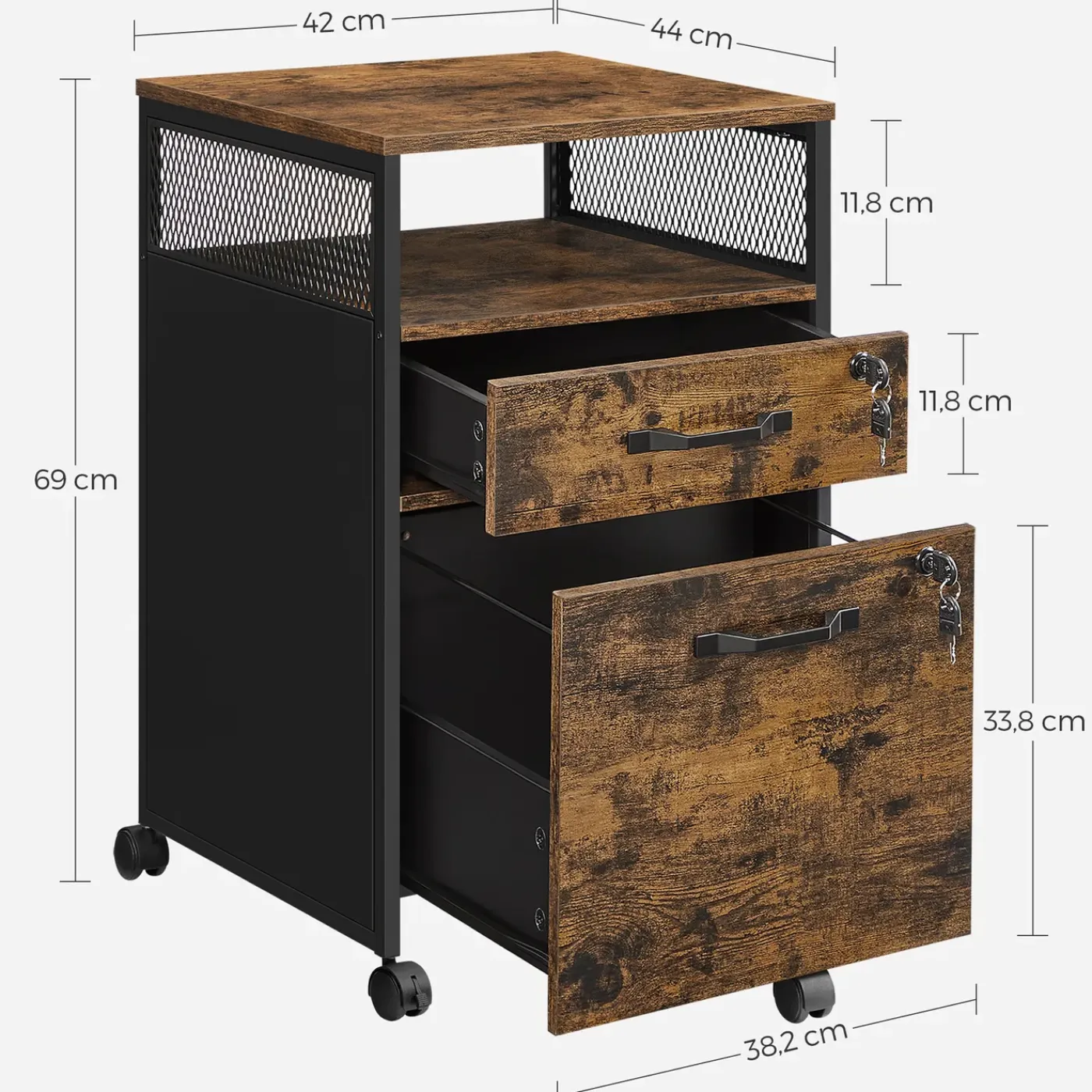 Leobert - Opbergkast - Rustiek Bruin/zwart - 42x44x69 Cm