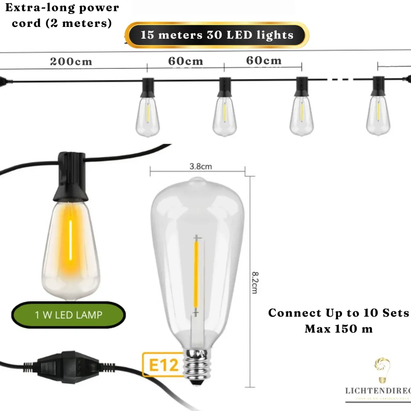 Lichtendirect-17m-30 Led Lampen-lichtsnoer-waterdicht