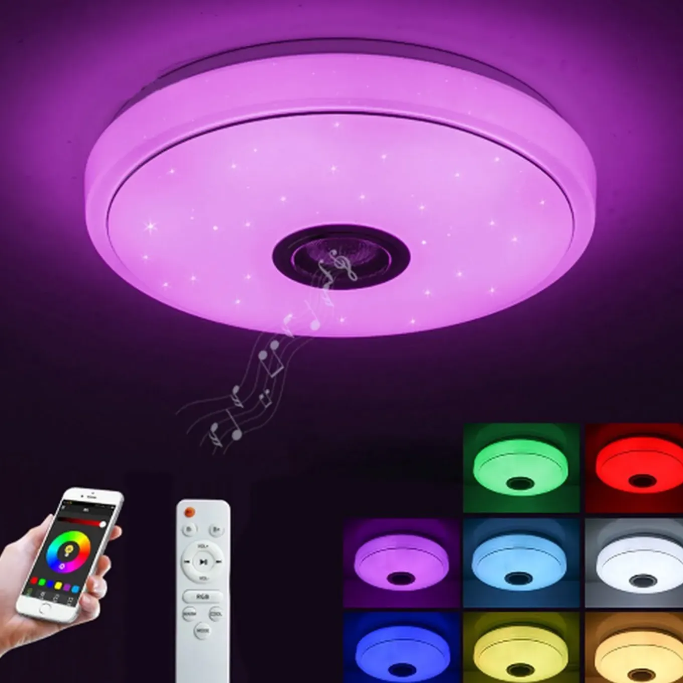Lichtendirect- Smart plafondlamp met bluetooth speaker- Plafonniere- App functie-Afstandsbediening