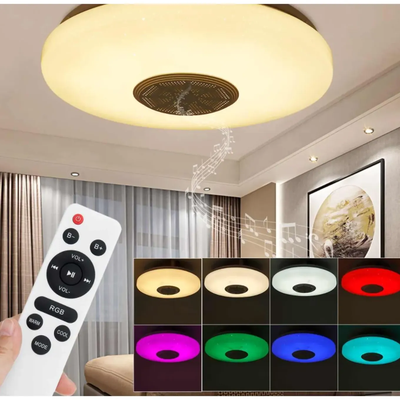 Lichtendirect- Smart plafondlamp met bluetooth speaker- Plafonniere- App functie-Afstandsbediening