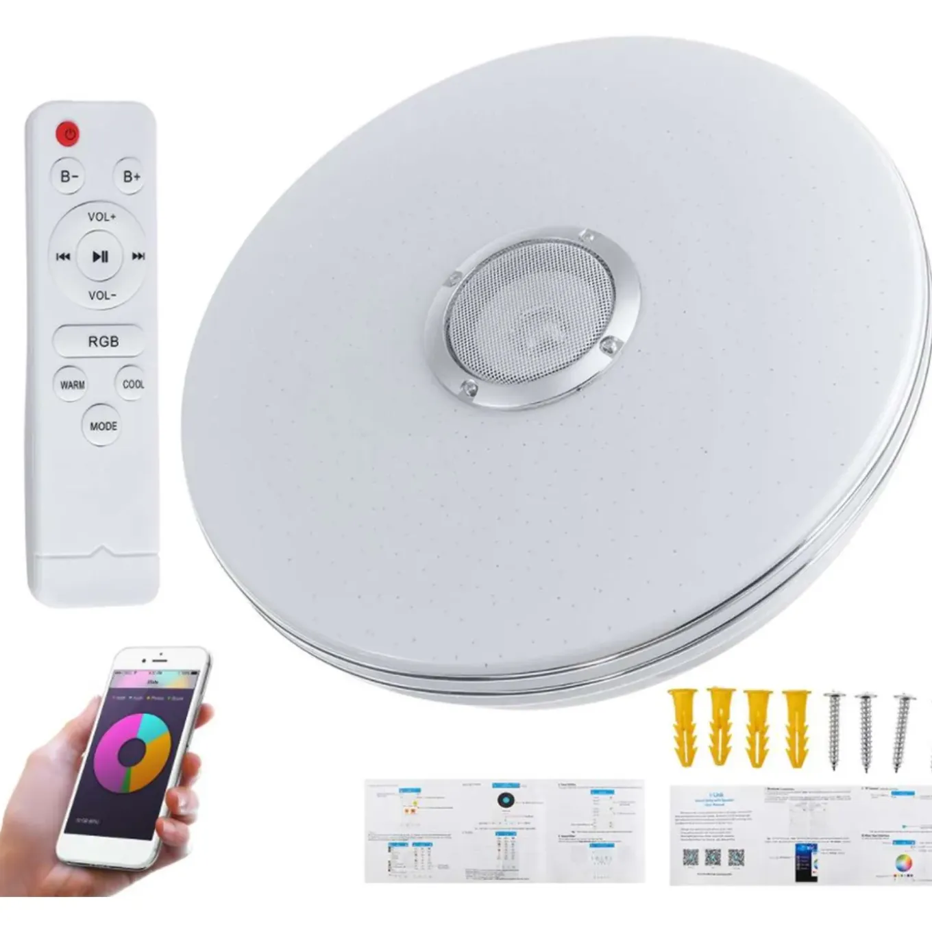 Lichtendirect- Smart plafondlamp met bluetooth speaker- Plafonniere- App functie-Afstandsbediening
